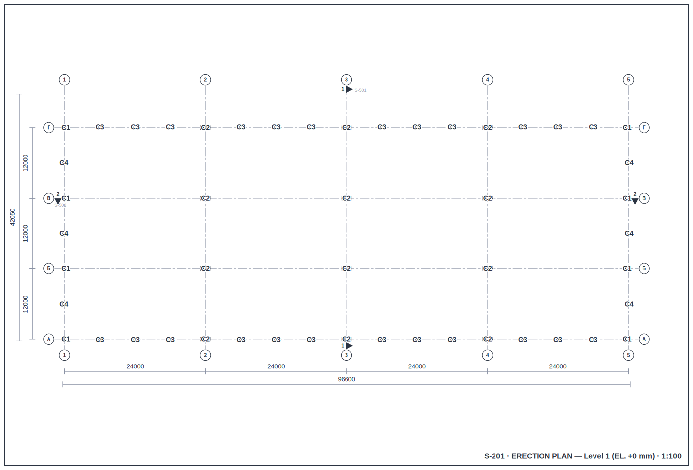 Erection plan of the Movie Studio complex, Level 1, 1:100