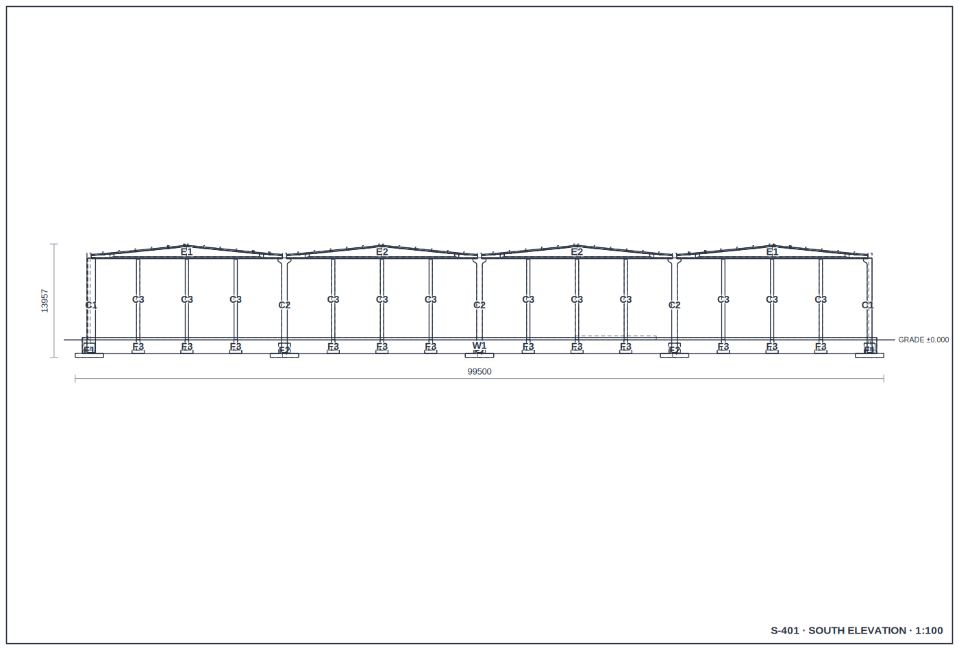 South elevation of the Movie Studio complex, 1:100